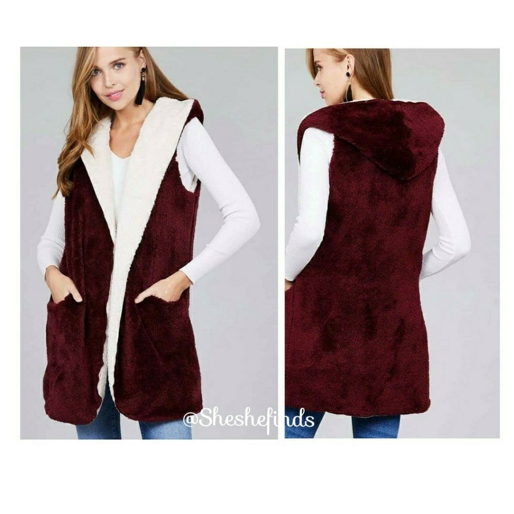 COZY REVERSABLE FUR BURGANDY JACKET /VEST - Active USA - LAST ONE! S